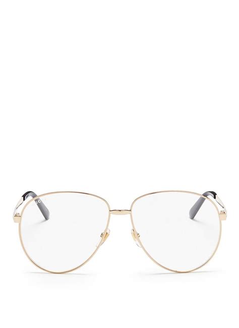 Gucci Web Stripe Temples Metal Aviator Optical Glasses In Gold Modesens Metal Aviators