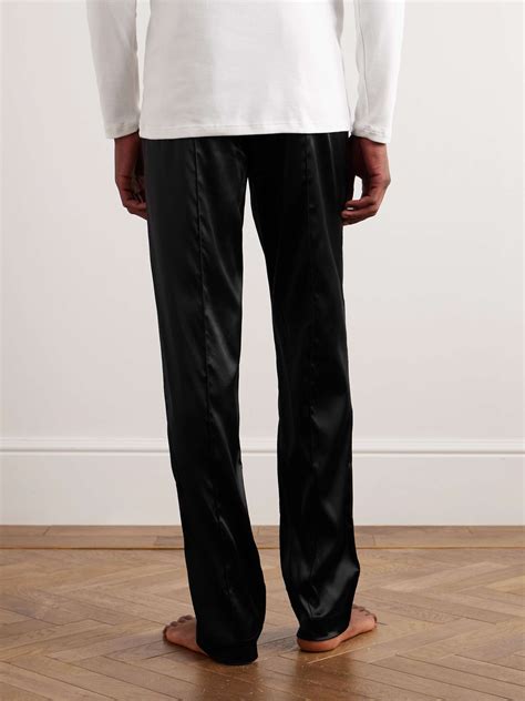 Tom Ford Velvet Trimmed Stretch Silk Satin Pyjama Trousers For Men Mr