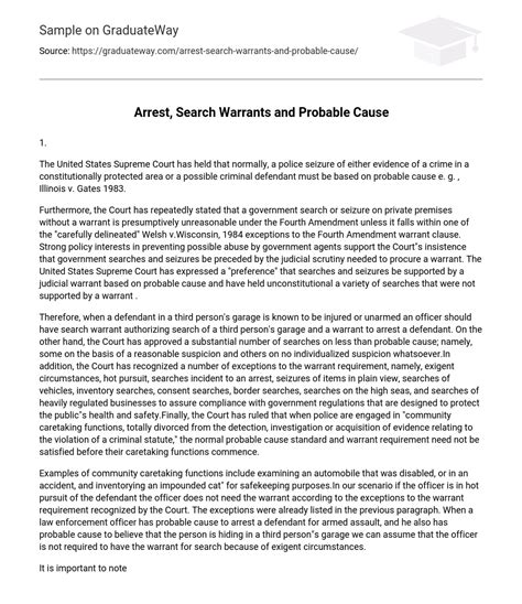 ⇉arrest Search Warrants And Probable Cause Essay Example Graduateway