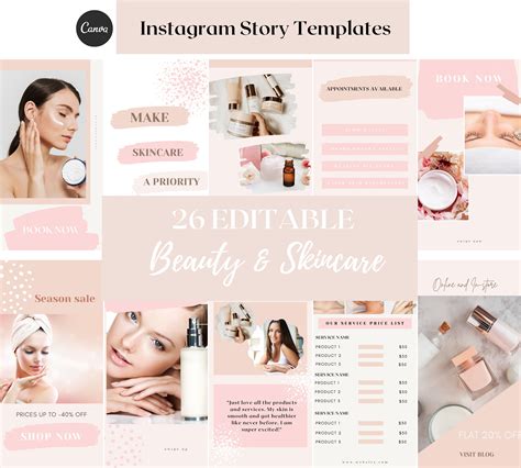 Editable Beauty And Skincare Social Media Templatesstagram Etsy