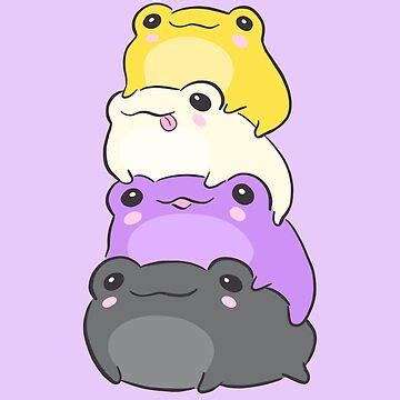 "Cute Nonbinary Pride Frog Pile: A Kawaii Aesthetic in Subtle Enby NB Flag Colors" Sticker for ...