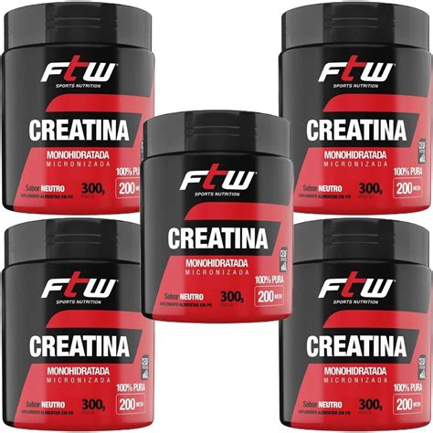 Kit 5X Creatina Monohidratada Micronizada 300g Neutro FTW OtimaNutri