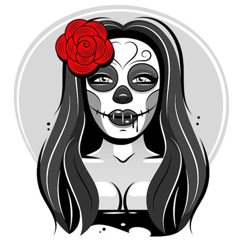 Dia De Los Muertos 죽은 자의 날 멕시코 휴일 축제 설탕 두개골 꽃 왕관을 가진 여자로 구성된 포스터