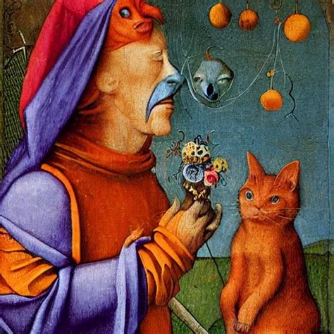 KREA Trickster Orange Cat With A Jester Cat And A Humanoid Face