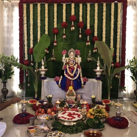 Varamahalakshmi | Mandir decoration, Backdrop decorations, Ganpati ...