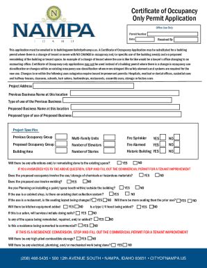 Fillable Online Certificate Of Occupancy Only Permit Application Fax