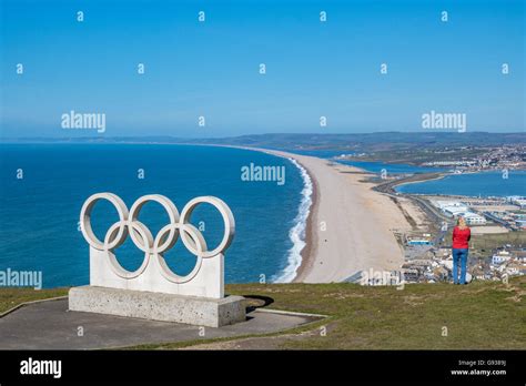 England Dorset Weymouth Portland Olympic Rings And Chesil Beach Stock