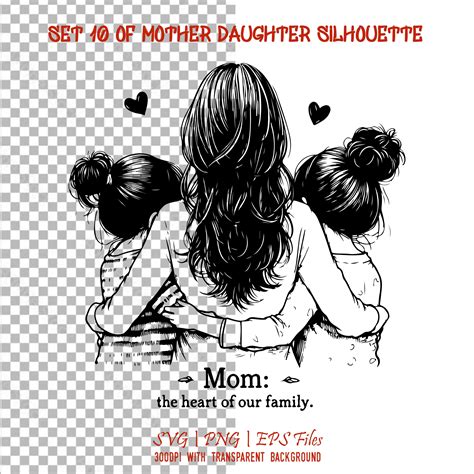 Set 10 Of Mother Daughter Silhouette Svg Mother Daughter Vector Mother