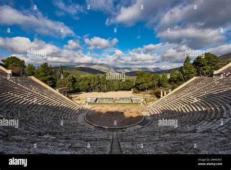 View From The Centre Of An Ancient Amphitheatre Up To Blue Sky And