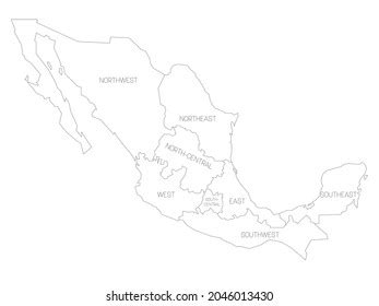 Political Map Mexico Administrative Divisions Regions Stock Vector