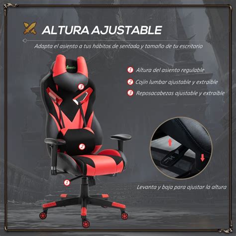 Vinsetto Silla Gaming Ergon Mica Negro Rojo Pccomponentes