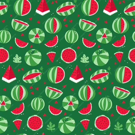 Premium Vector Watermelon Seamless Pattern Whole Striped Watermelon And Red Slices With Seeds