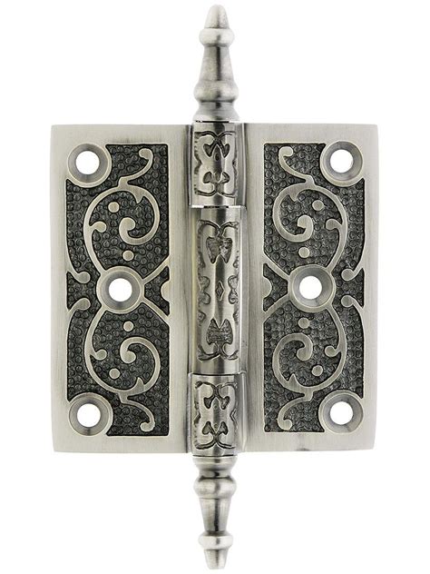 3 Solid Brass Steeple Tip Hinge With Decorative Vine Pattern In Antique Pewter Finish House