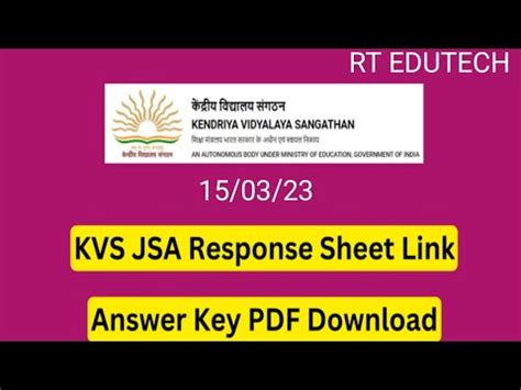 KVS JUNIOR SECRETARIAT ASSISTANT JSA ANSWER KEY RESPONSE SHEET 2023