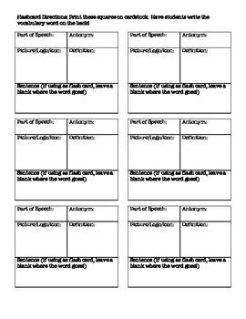 Vocabulary Square Template And Flashcards By Enlightening English