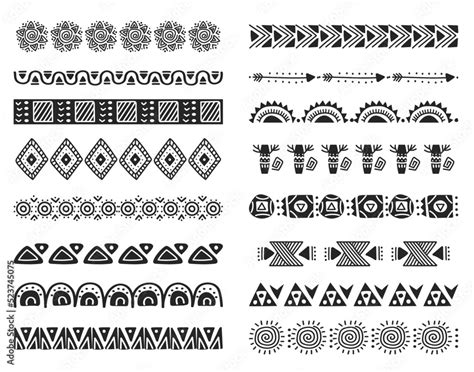 African Tribal Brushes Black And White Hand Drawn Horizontal Seamless