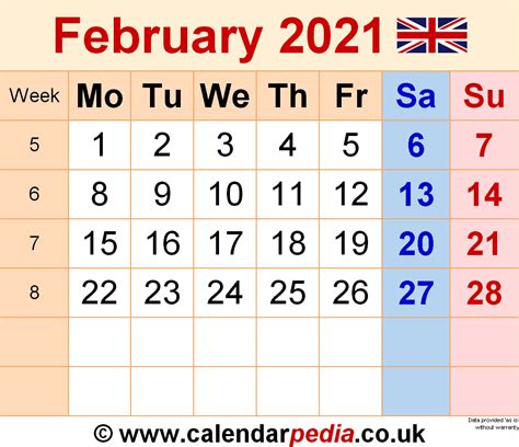 February 2021 Calendarpedia