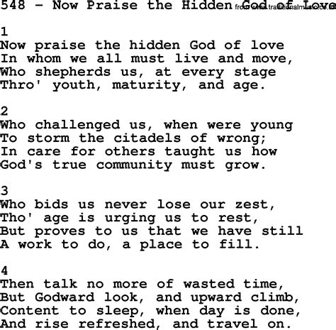 Adventist Hymnal Song 548 Now Praise The Hidden God Of Love With