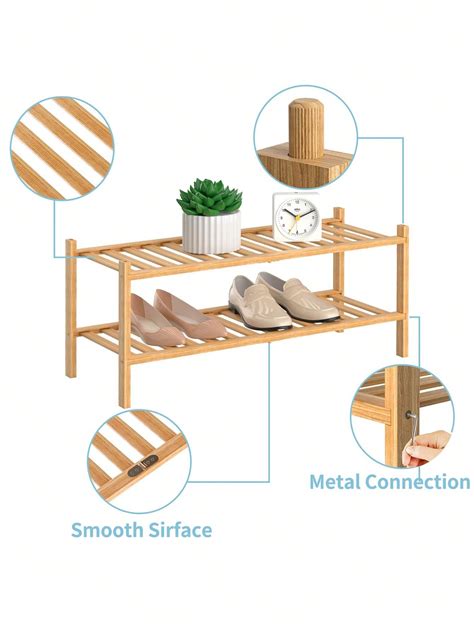 Natural Bamboo Shoe Rack Stackable Storage Shelf With Multi Function