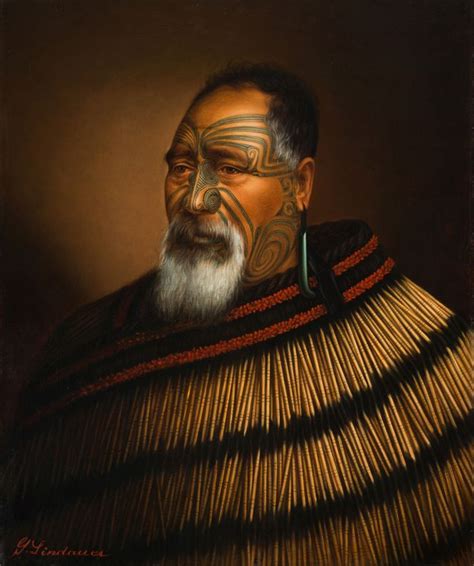 An Old Man With Tattoos On His Face And Chest Is Shown In This Painting