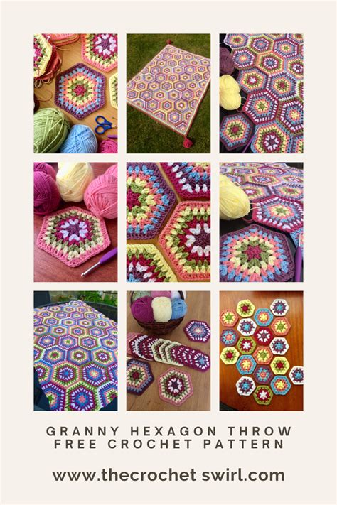 Granny Hexagon Three Free Crochet Pattern Crochet Hexagon Blanket