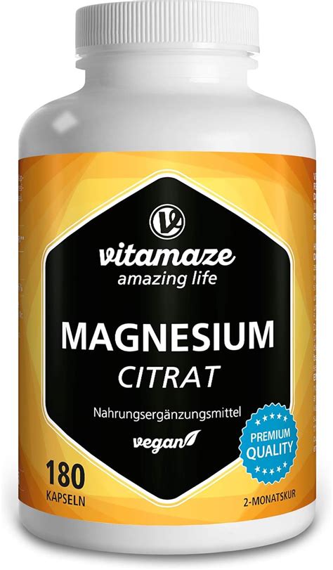 Magnesium Citrat Kapseln Hochdosiert Vegan Mg Davon Mg