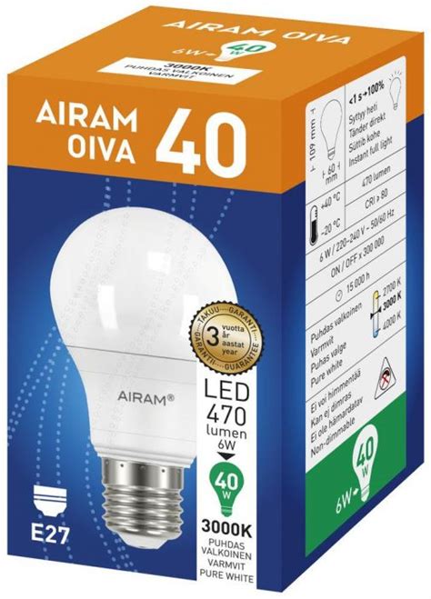 Airam Oiva Led Classic Lamppu E27 3000k 470lm Mikrokulma Verkkokauppa