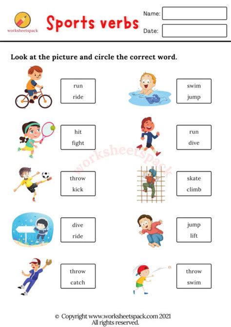 Sports Verbs Vocabulary Worksheets Worksheetspack