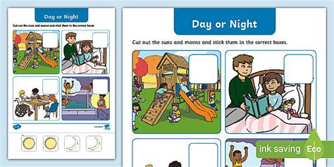 Day Or Night Cut And Paste Worksheet Teacher Made Twinkl