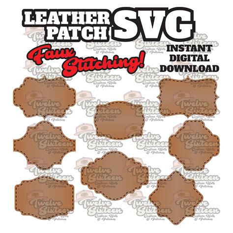 24 Digital Svg Laser Faux Stitching Leather Patch File Etsy