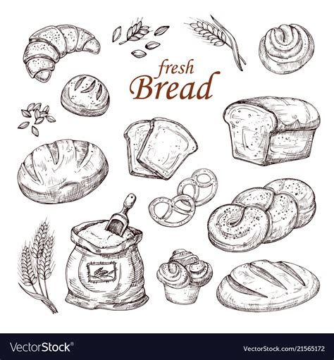 Sketch Bread Hand Drawn Bakery Products Royalty Free Vector