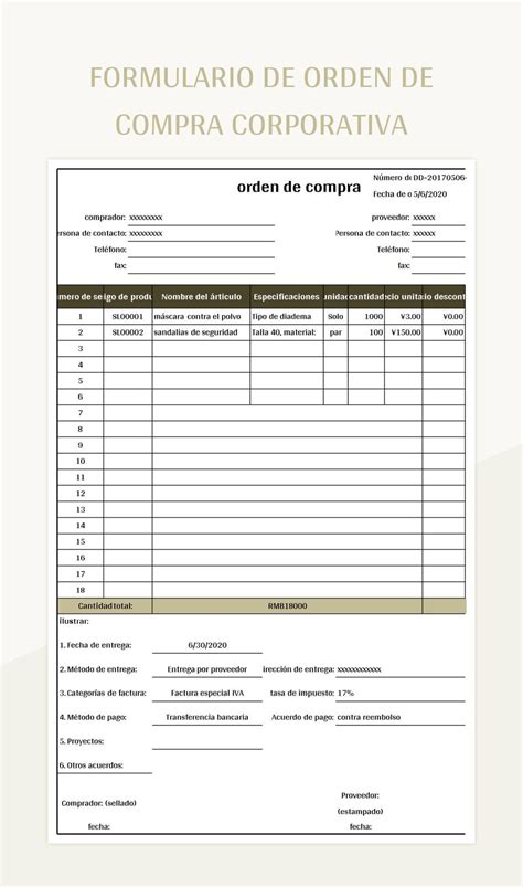 Plantilla De Excel Formulario De Orden De Compra Corporativa Y Hoja De