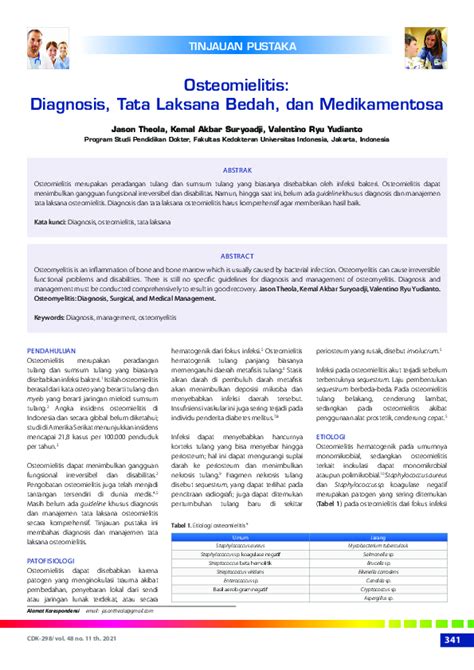 Pdf Osteomielitis Diagnosis Tatalaksana Bedah Dan Medikamentosa