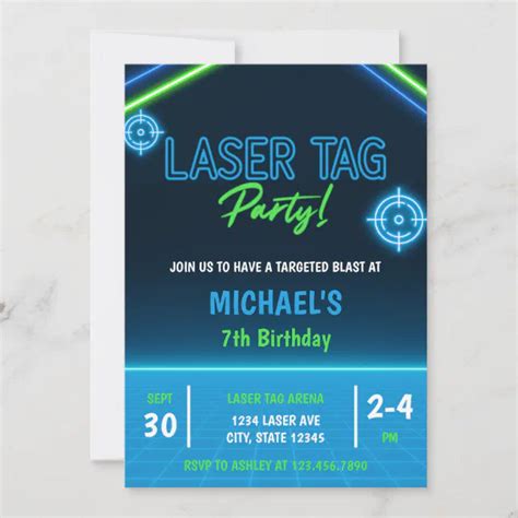 Boy S Laser Tag Neon Glow Birthday Invitation Zazzle