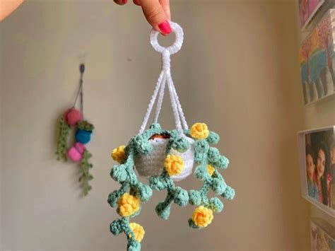 Crochet Yellow Flowering Mini Hanging Plant Crocht