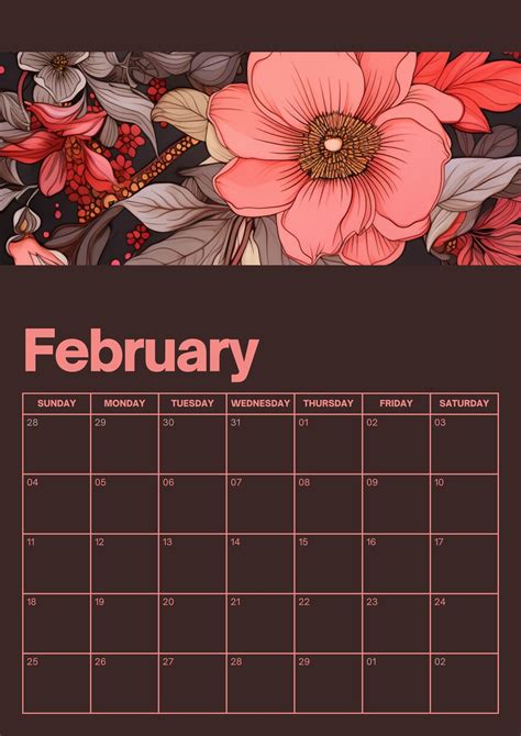 Printable Calendar 2024 Cute Floral Rustic Illustrated Flower A4 ...