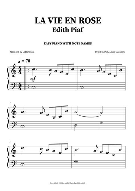 La Vie En Rose Arr Valdir Maia By Edith Piaf Sheet Music For Easy