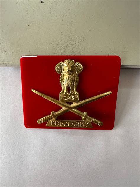 Indian army bike brass logo with red background – JaihindStore.in