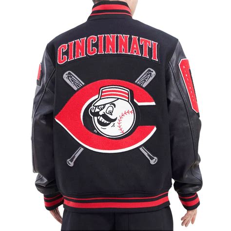 wool  leather full snap cincinnati reds mash  varsity jacket