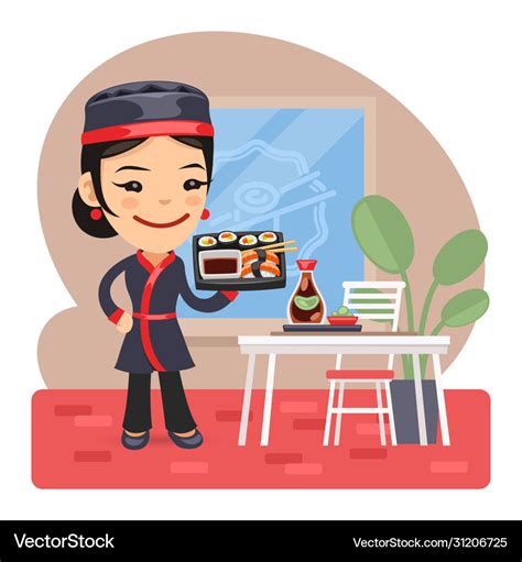 Cartoon Female Sushi Chef Royalty Free Vector Image