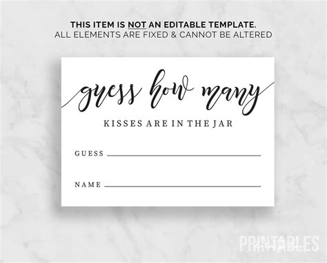 How Many Kisses For The Soon To Be Mrs Printable Guess How Etsy