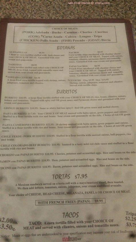 Menu At La Michoacana Pub Bar Spokane Valley E Sprague Ave