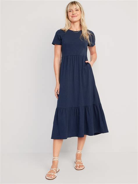 Short Sleeve Tiered Midi Dress Old Navy