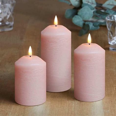 Set Of Blush Pink Flameless Pillar Candles With Remote Eywamage