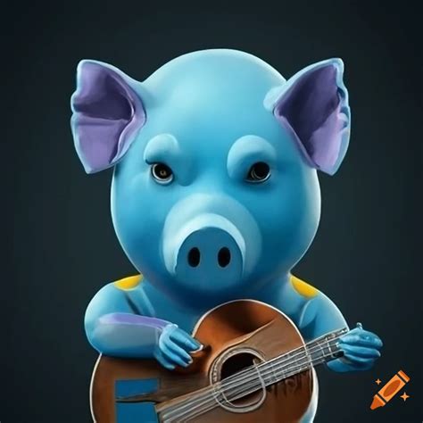 Blue Pig Playing Guitar In A Picasso Style Artwork On Craiyon