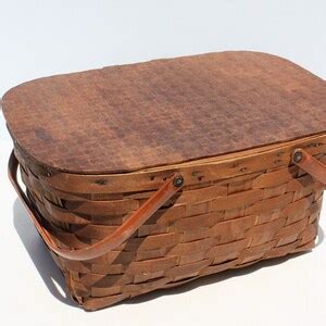 Vintage Woven Split Wood Slat Picnic Basket Storage Handles Etsy