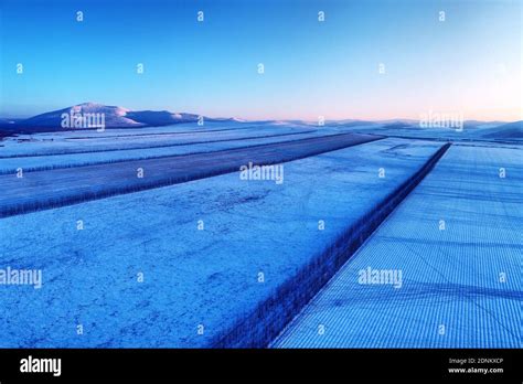Aerial Hulun Buir Snowy Evening Stock Photo Alamy