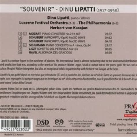 Dinu Lipatti His Definitive Programme Mozart Schubert Schumann