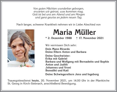 Traueranzeigen Von Maria M Ller Augsburger Allgemeine Zeitung