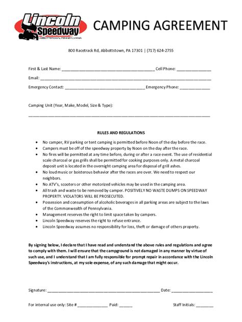 Fillable Online Camping Agreement Fax Email Print PdfFiller